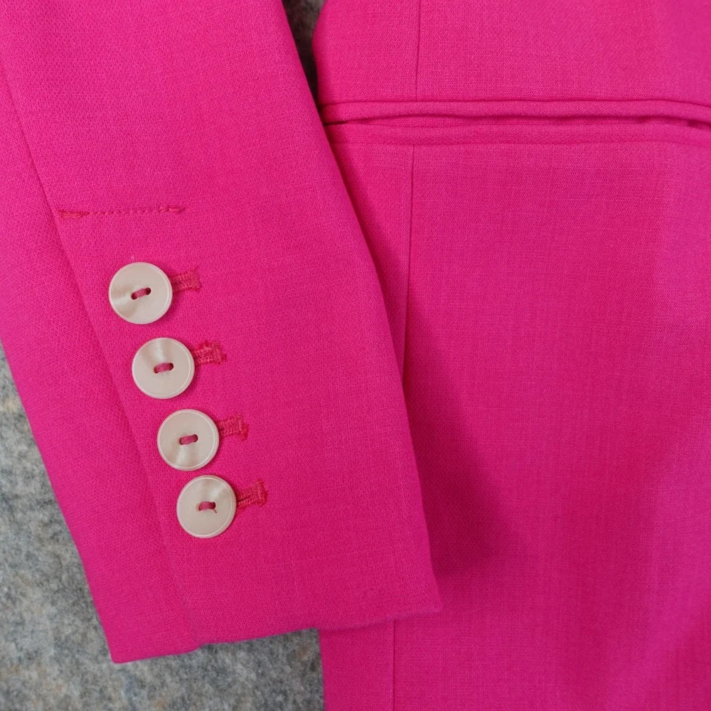 Maeve Anthropologie Blazer Womens 0 Hot Pink Double Breasted Jacket Career Bold - Picture 9 of 16